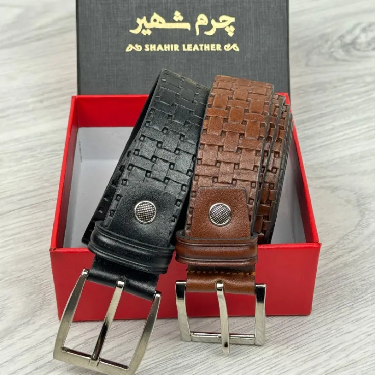 کمربند مردانه چرم گاوی حصیری مدل رکابی